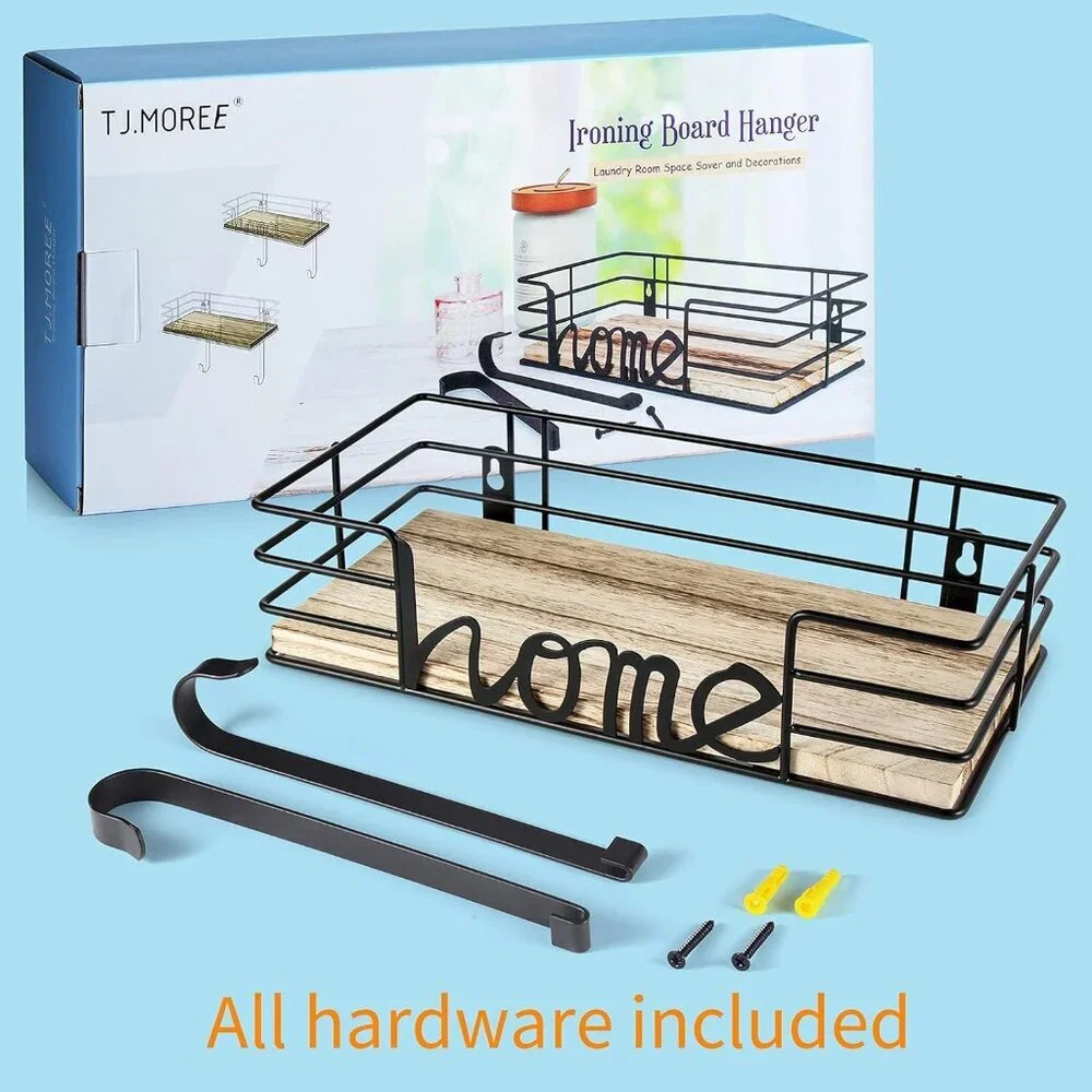 Polished Metal & Wood Ironing Board Stand - Rustic Home Organizer Solution